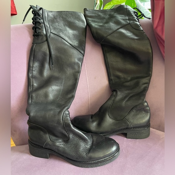 Shoes - Black Leather Knee-High Boots